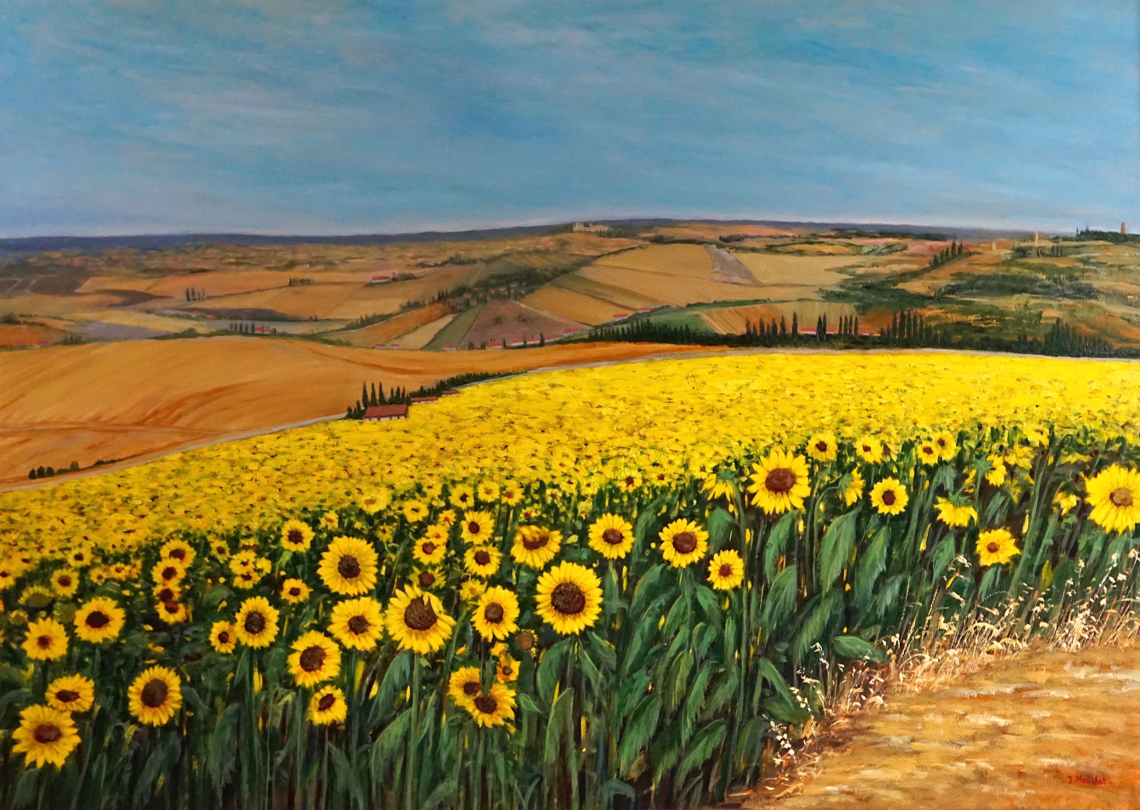 Toscana - The sale bei girasole Framed Signed Tuscan Sunflowers Italian Landscape