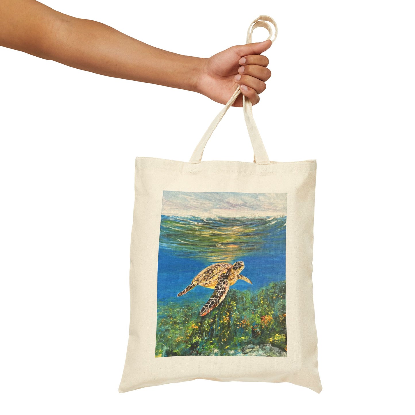 COTTON CANVAS TOTE BAG - MESMERIZING SEA TURTLE