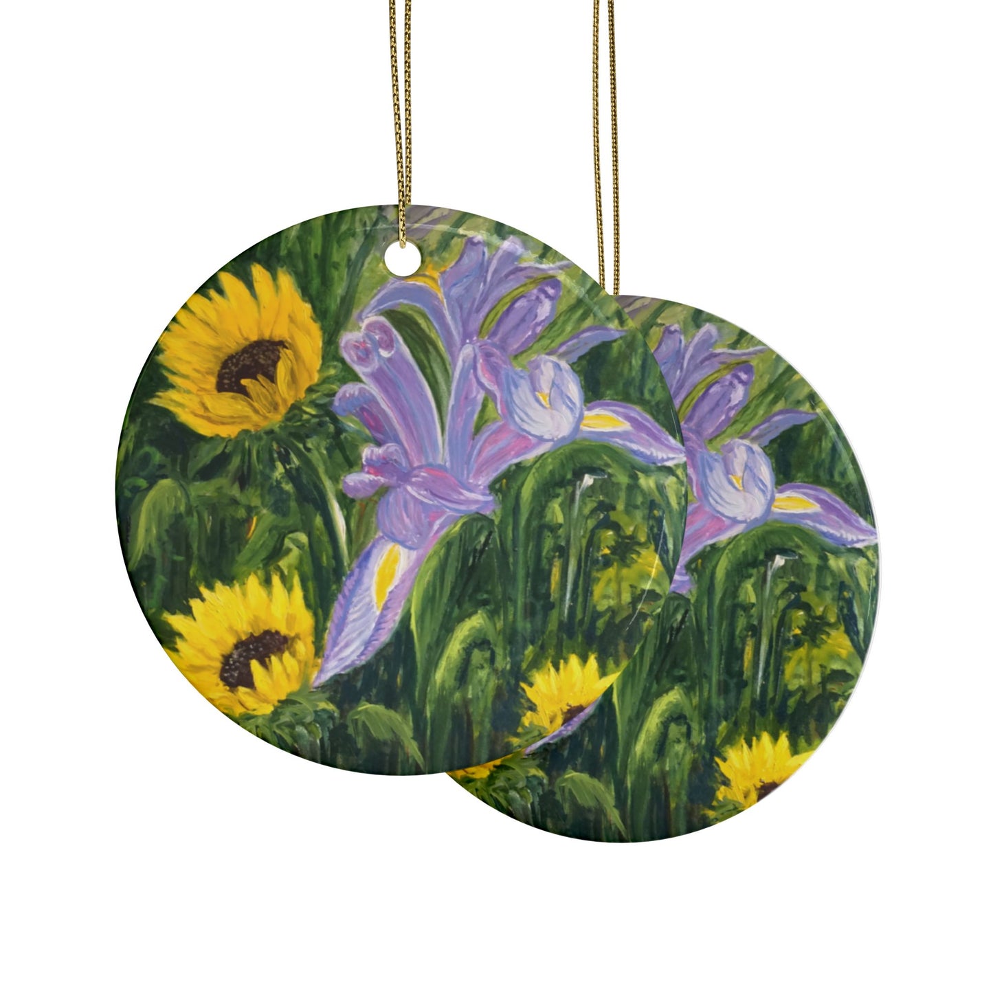 CERAMIC ORNAMENTS - IRIS AND SUNFLOWERS