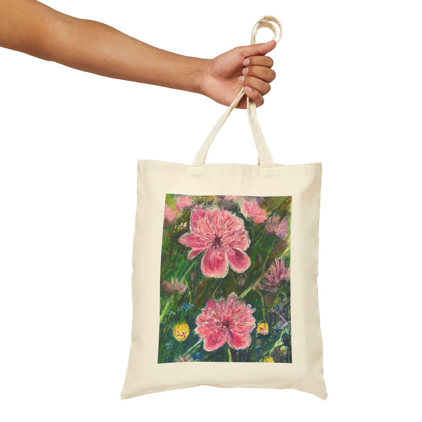 COTTON CANVAS TOTE BAG - PINK BLOSSOMS: VIBRANT BLOOM