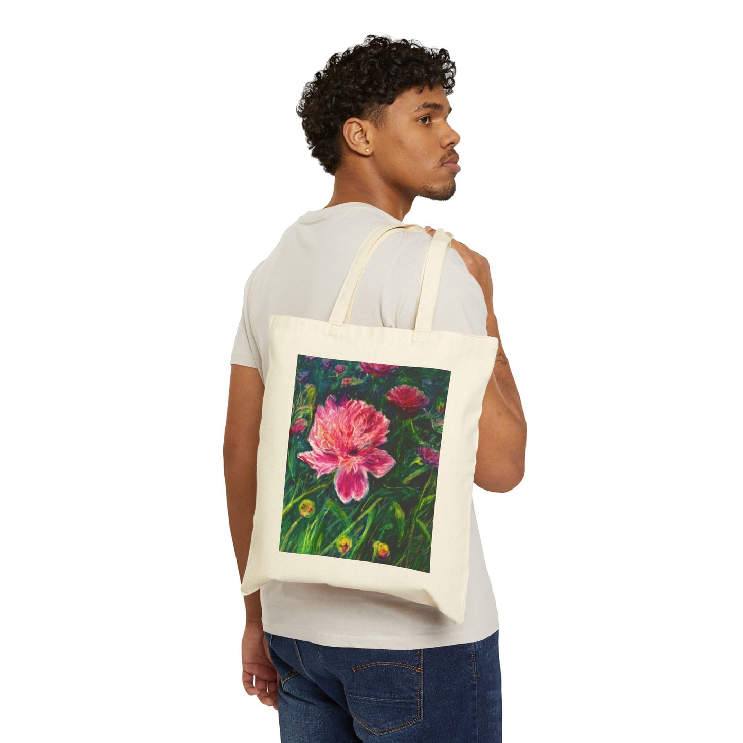 COTTON CANVAS TOTE BAG - PINK BLOSSOMS: DELICATE PETALS