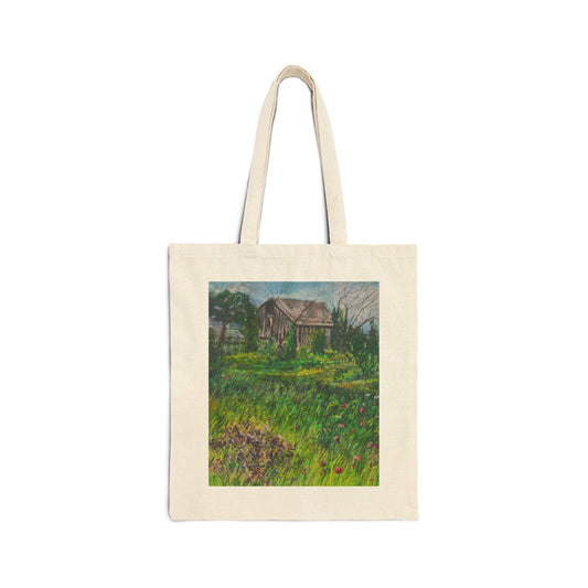 COTTON CANVAS TOTE BAG - TRANQUIL CABIN IN STURGEON BAY