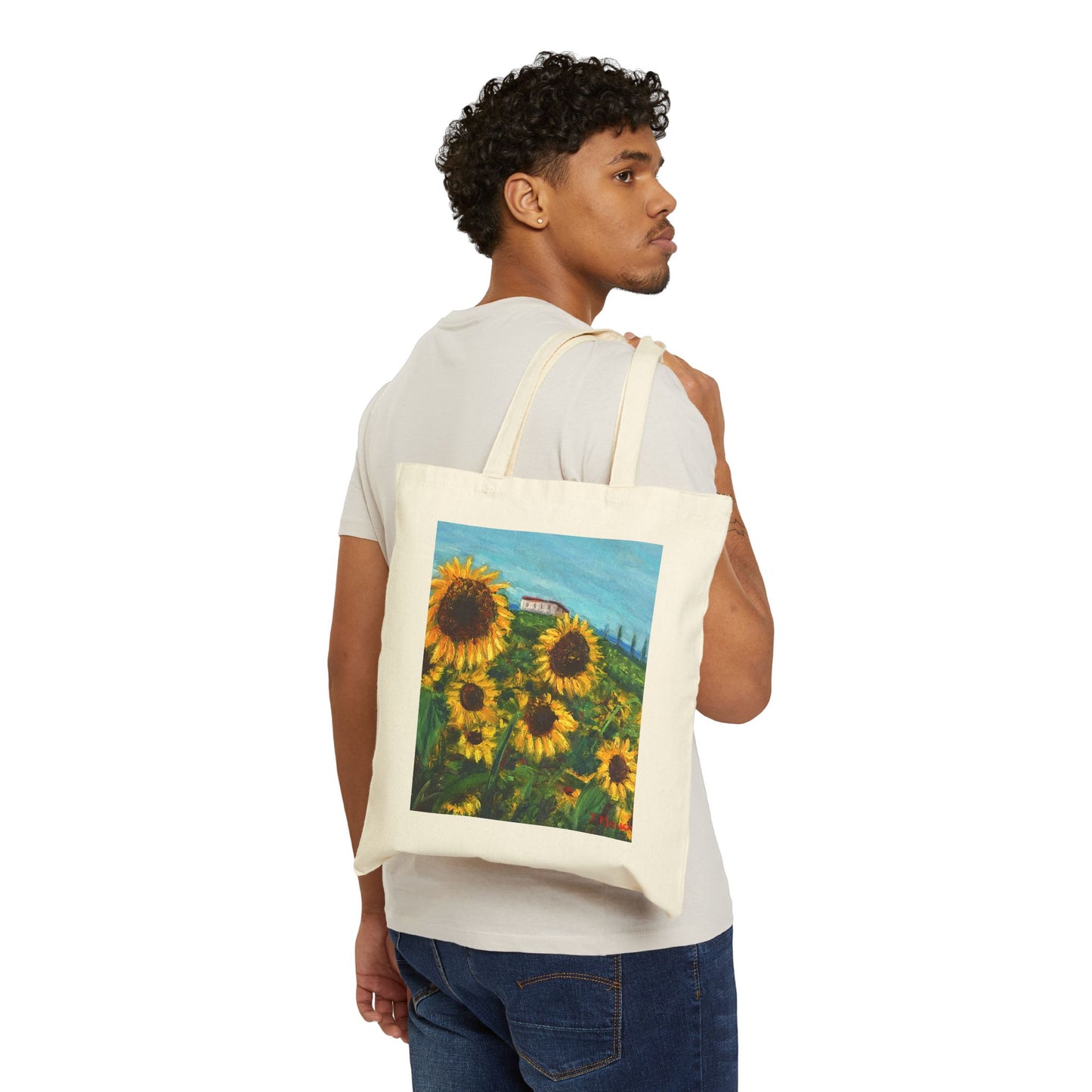 COTTON CANVAS TOTE BAG - HAPPINESS: A SUNFLOWER HAVEN