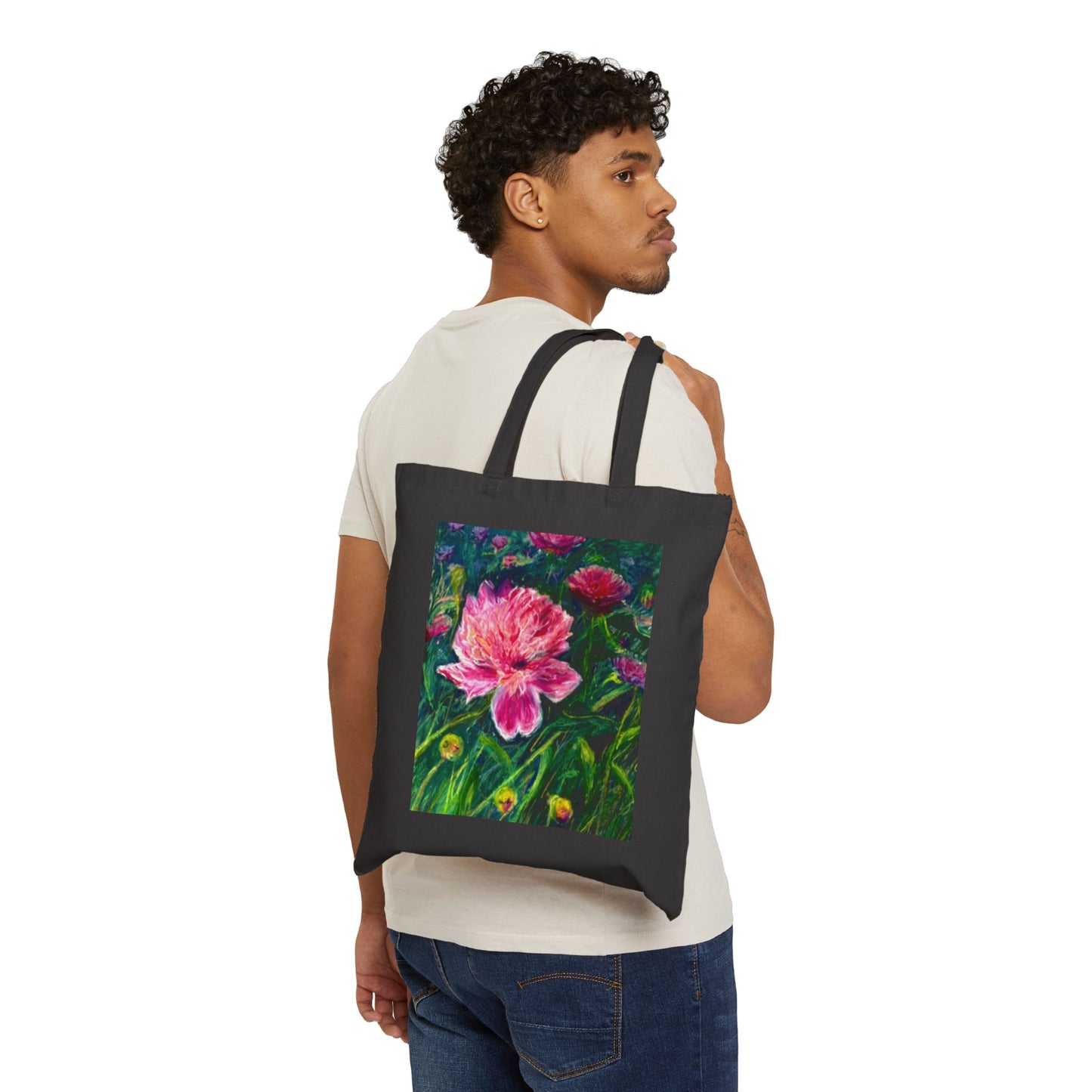 COTTON CANVAS TOTE BAG - PINK BLOSSOMS: DELICATE PETALS