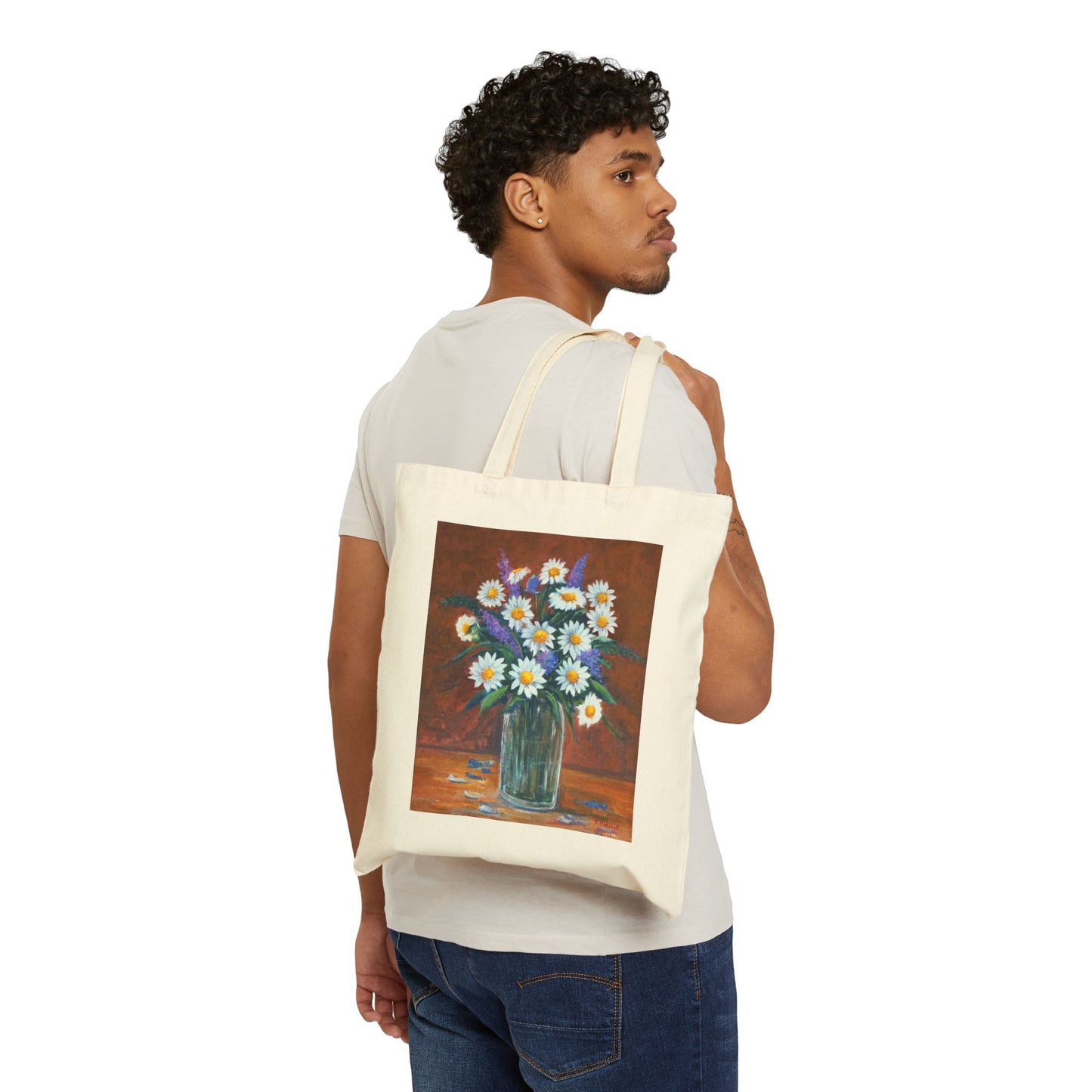 COTTON CANVAS TOTE BAG - DAISIES