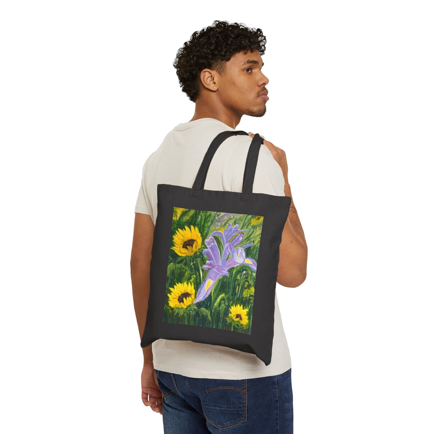 COTTON CANVAS TOTE BAG - IRIS AND SUNFLOWERS