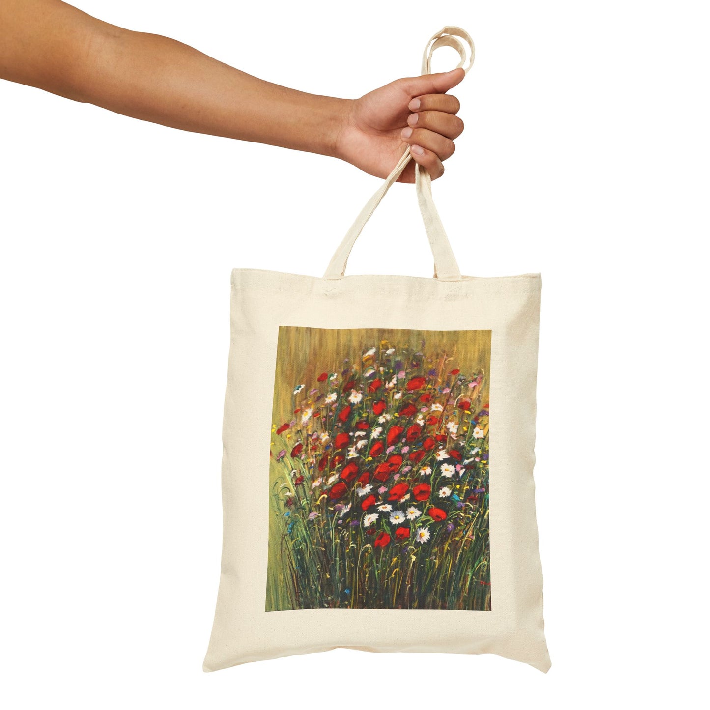 COTTON CANVAS TOTE BAG - WILD POPPIES AND DAISIES