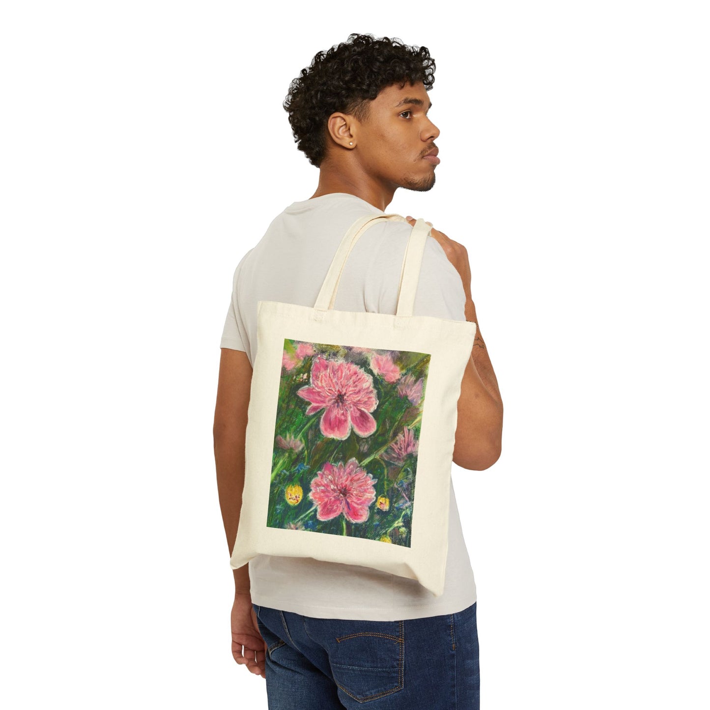 COTTON CANVAS TOTE BAG - PINK BLOSSOMS: VIBRANT BLOOM