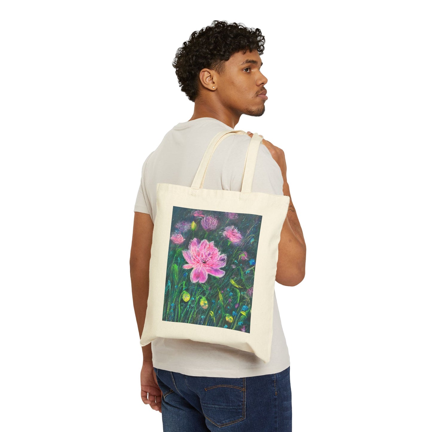 COTTON CANVAS TOTE BAG - PINK BLOSSOMS: SERENE ELEGANCE