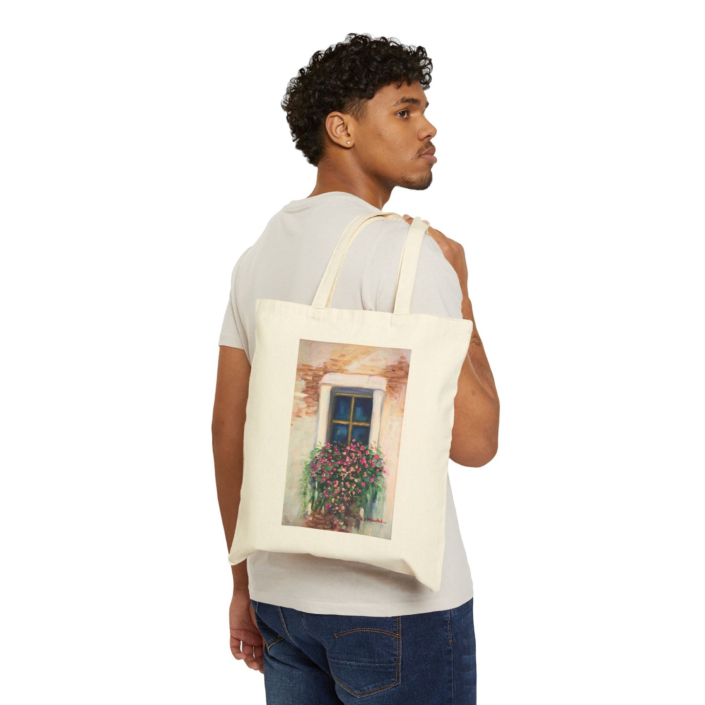 COTTON CANVAS TOTE BAG - CHARMING ITALIAN WINDOW