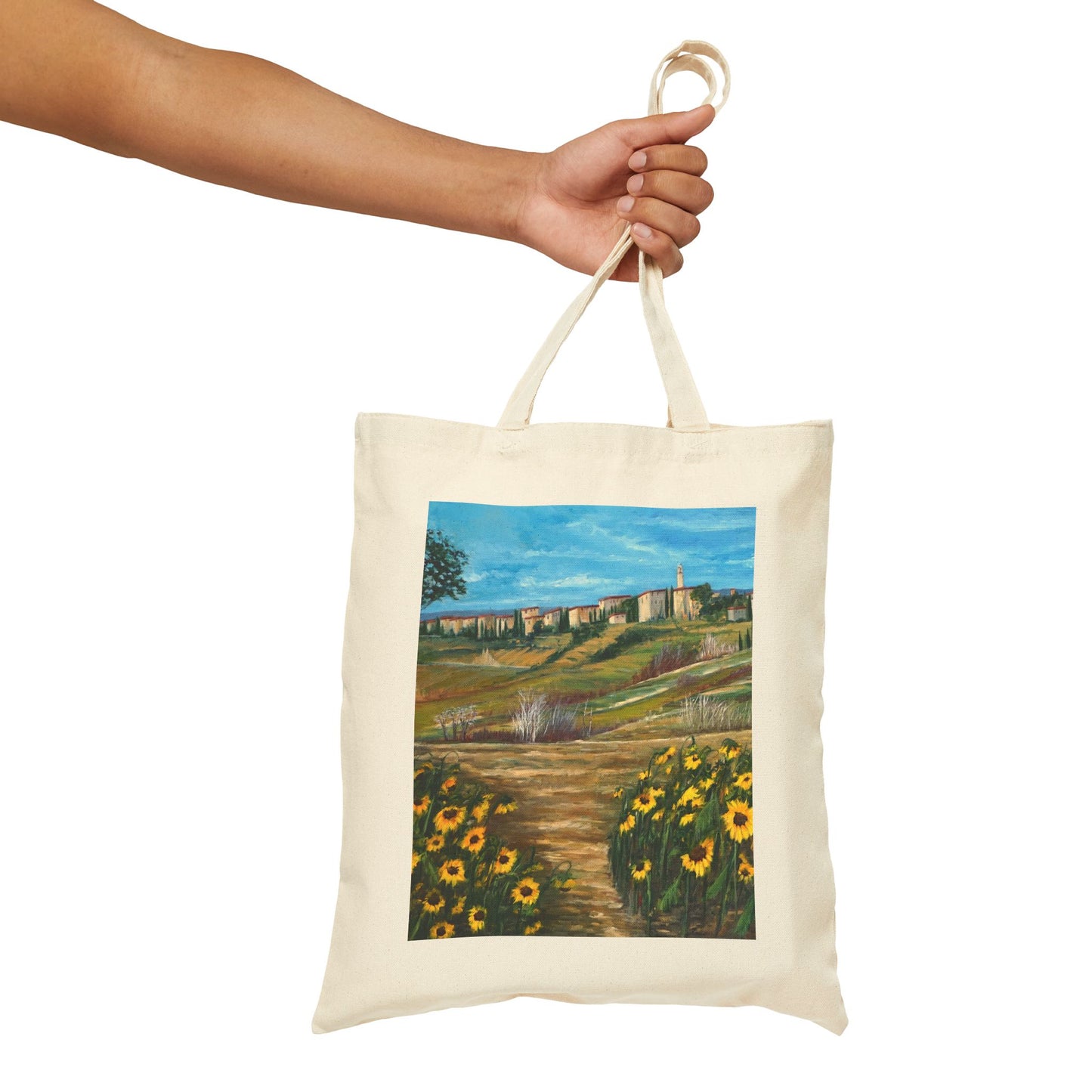 COTTON CANVAS TOTE BAG - THE PATH THROUGH THE SUNFLOWER FIELD