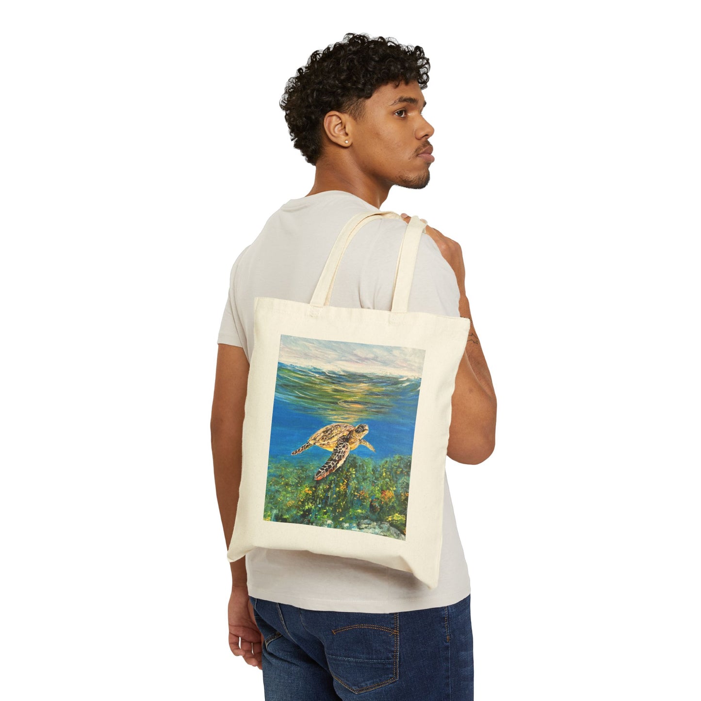 COTTON CANVAS TOTE BAG - MESMERIZING SEA TURTLE