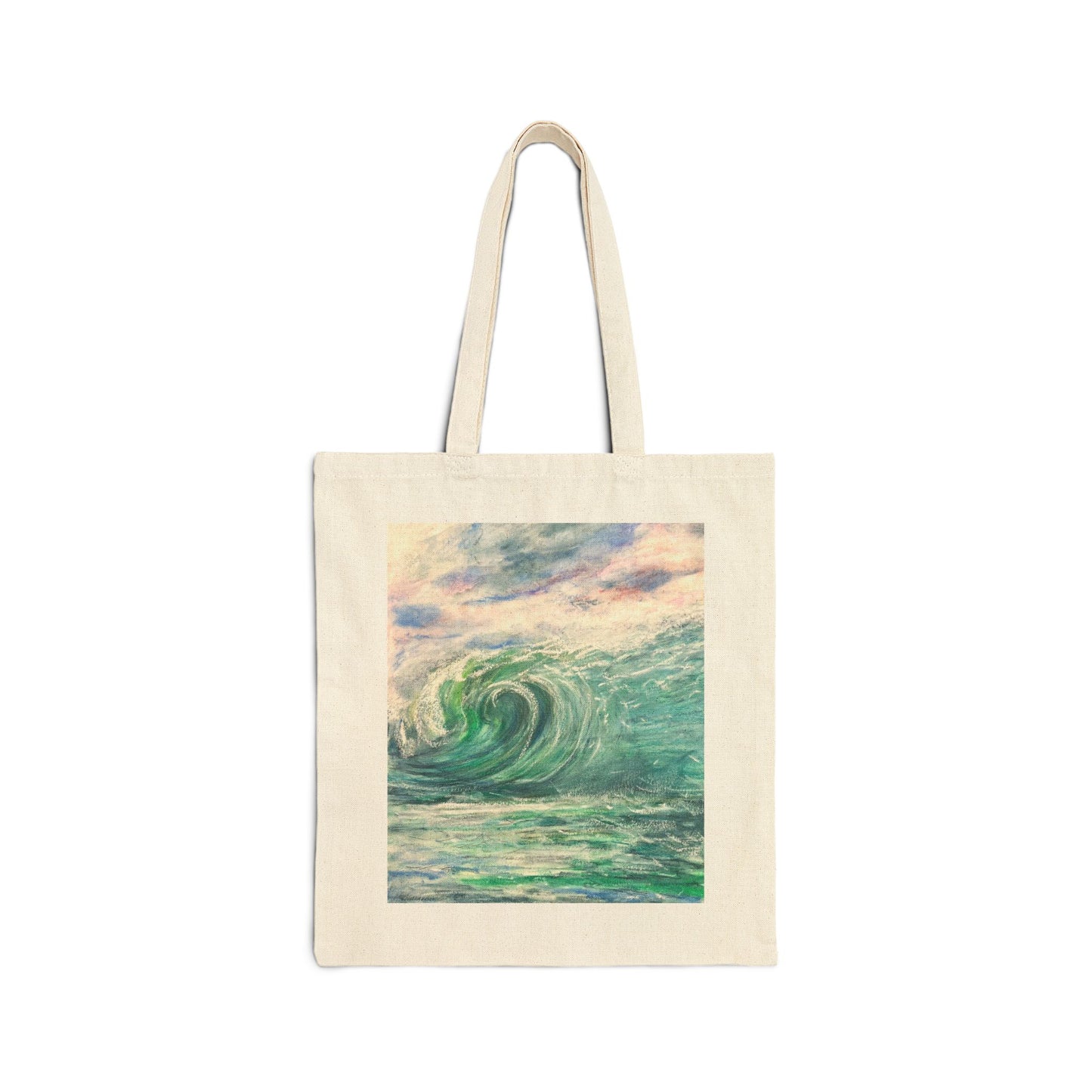 COTTON CANVAS TOTE BAG - HORIZON'S EMBRACE: A MAJESTIC DISTANT WAVE