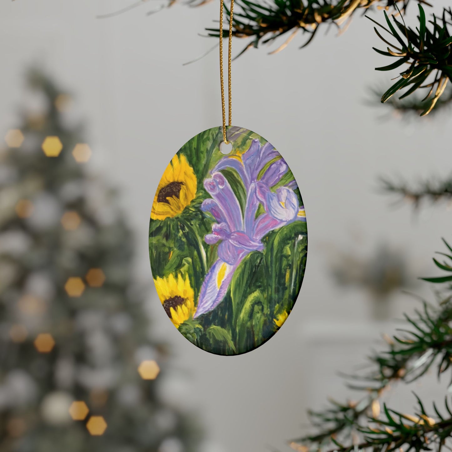 CERAMIC ORNAMENTS - IRIS AND SUNFLOWERS