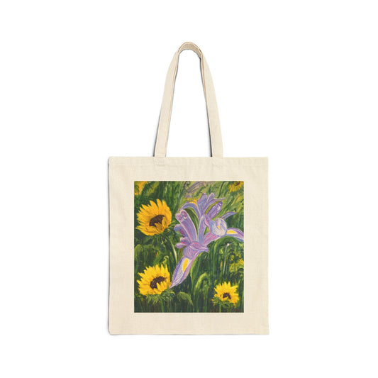 COTTON CANVAS TOTE BAG - IRIS AND SUNFLOWERS