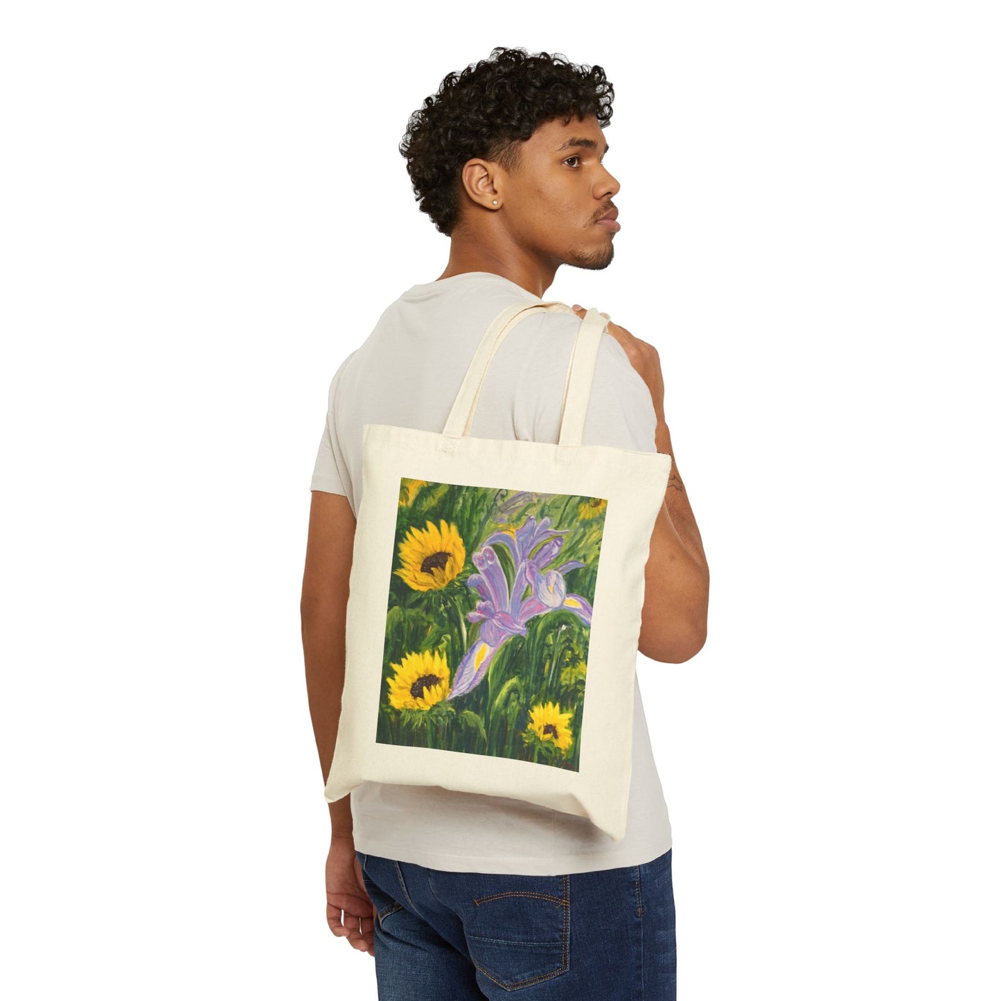 COTTON CANVAS TOTE BAG - IRIS AND SUNFLOWERS