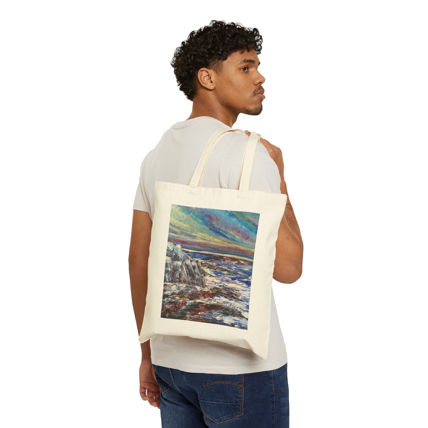 COTTON CANVAS TOTE BAG - SEASCAPE AT SUNDOWN