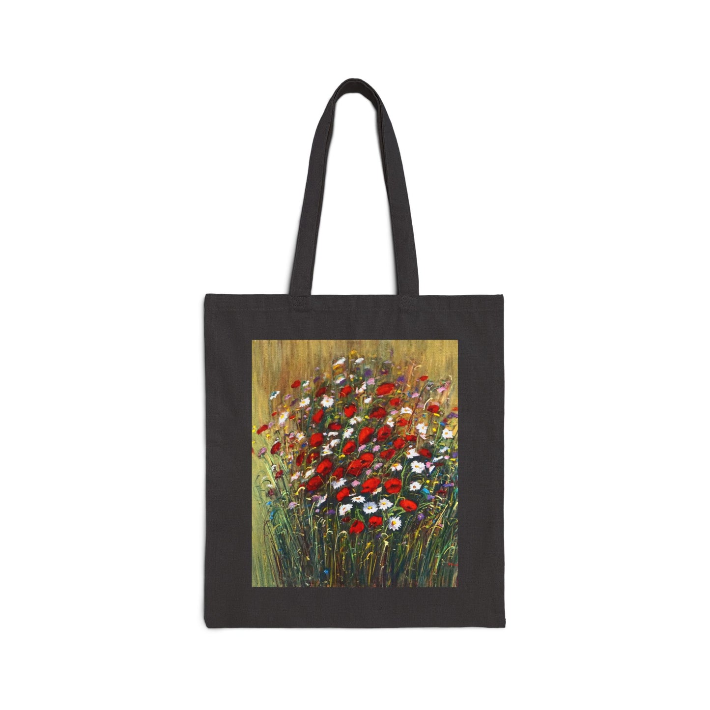 COTTON CANVAS TOTE BAG - WILD POPPIES AND DAISIES