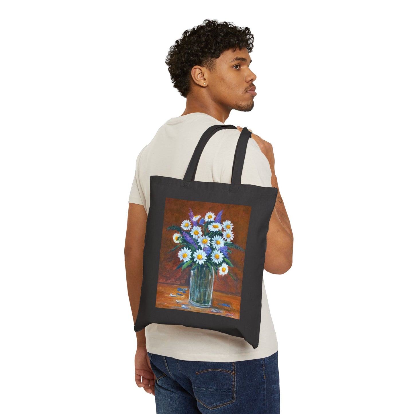 COTTON CANVAS TOTE BAG - DAISIES