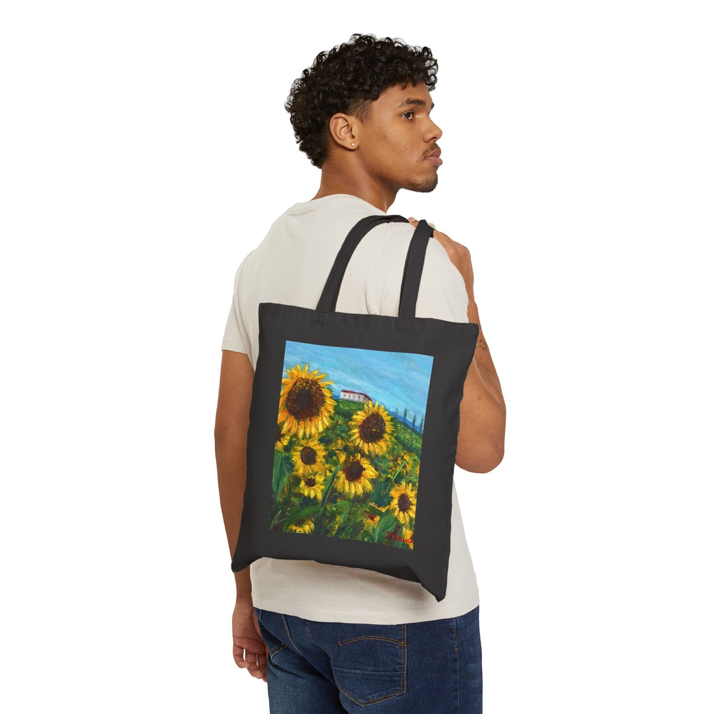 COTTON CANVAS TOTE BAG - HAPPINESS: A SUNFLOWER HAVEN