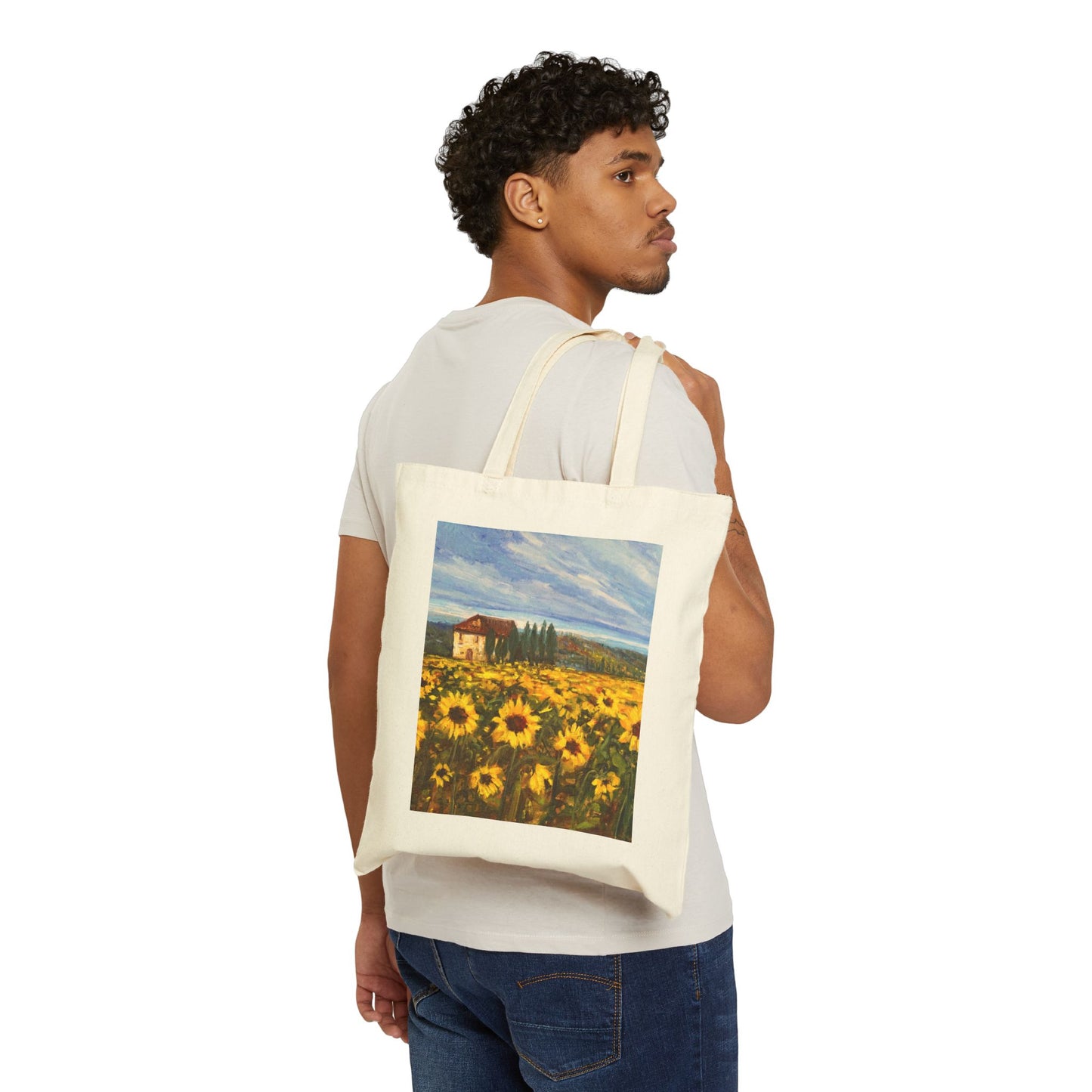 COTTON CANVAS TOTE BAG - TRANQUILITY SUNFLOWER FIELD