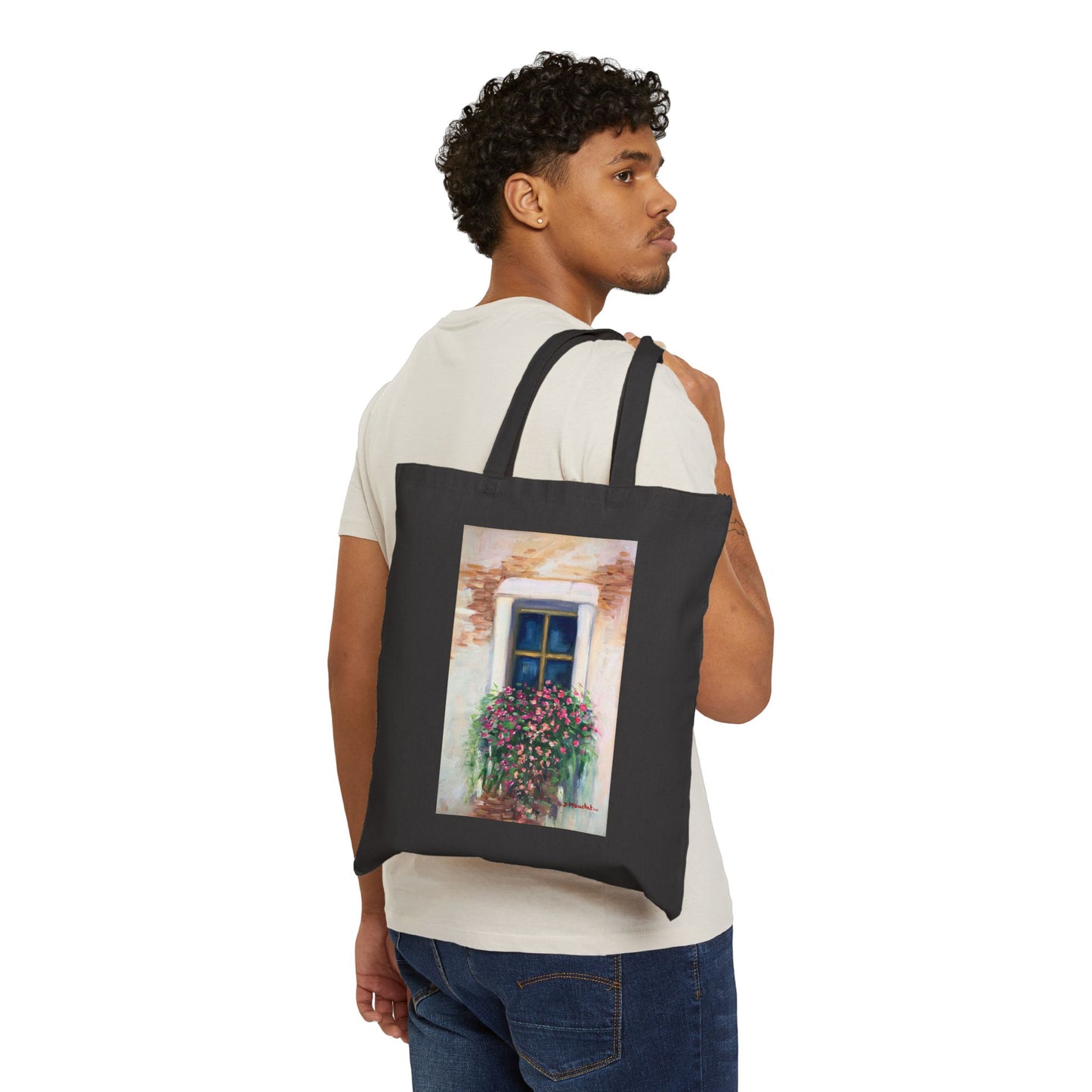 COTTON CANVAS TOTE BAG - CHARMING ITALIAN WINDOW