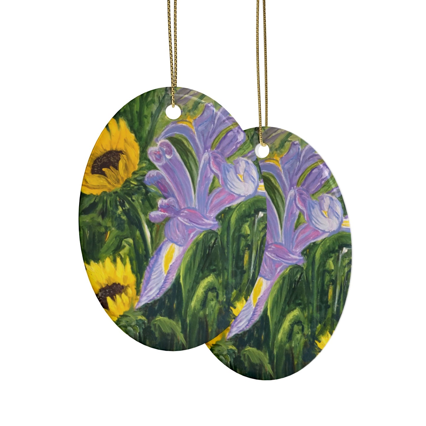 CERAMIC ORNAMENTS - IRIS AND SUNFLOWERS