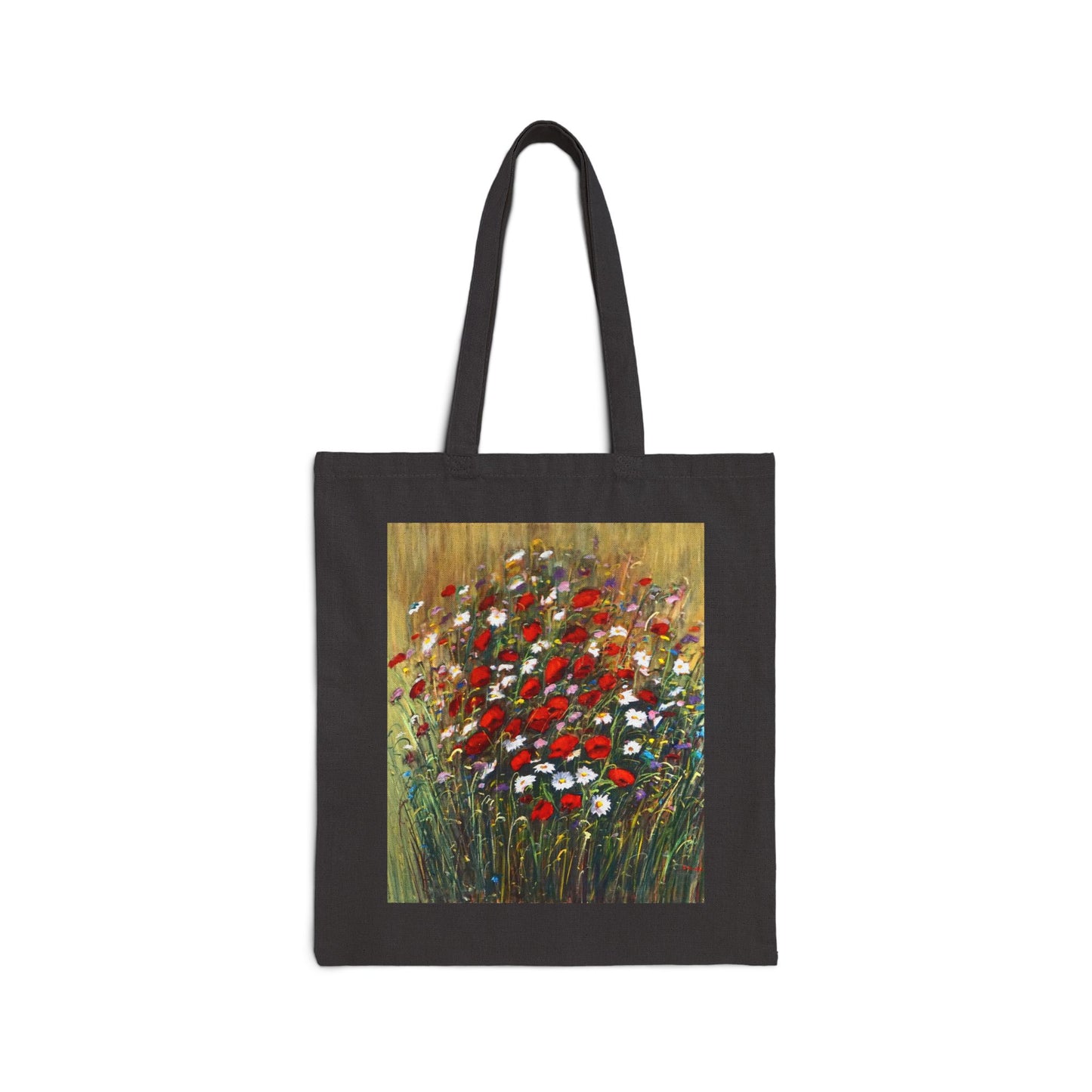 COTTON CANVAS TOTE BAG - WILD POPPIES AND DAISIES