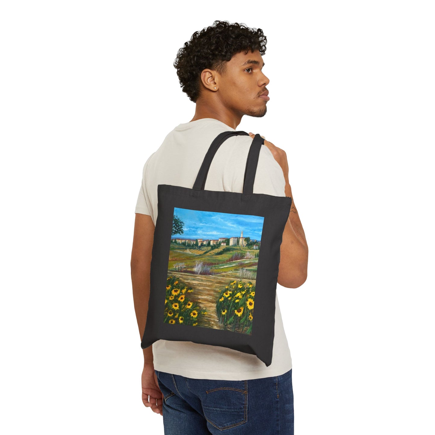 COTTON CANVAS TOTE BAG - THE PATH THROUGH THE SUNFLOWER FIELD