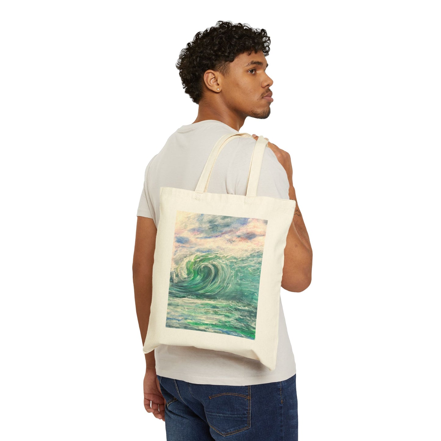 COTTON CANVAS TOTE BAG - HORIZON'S EMBRACE: A MAJESTIC DISTANT WAVE