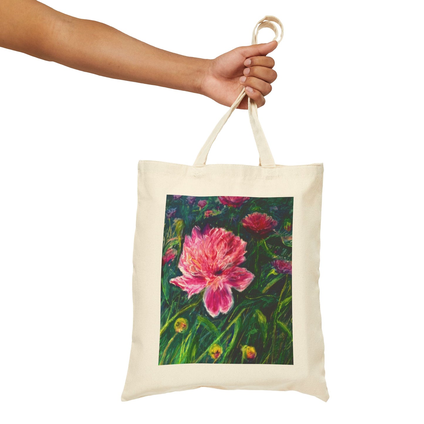 COTTON CANVAS TOTE BAG - PINK BLOSSOMS: DELICATE PETALS