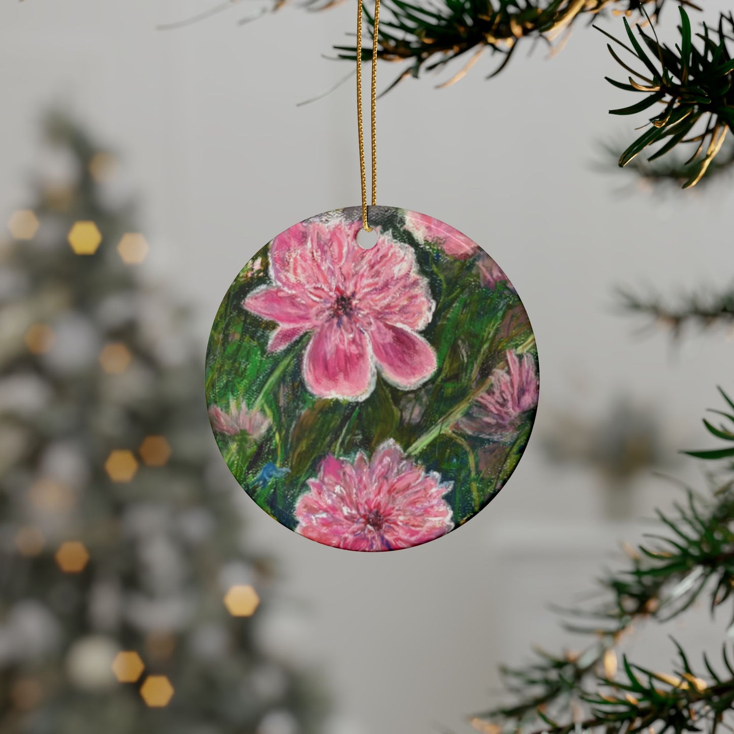 CERAMIC ORNAMENTS - PINK BLOSSOMS: VIBRANT BLOOM