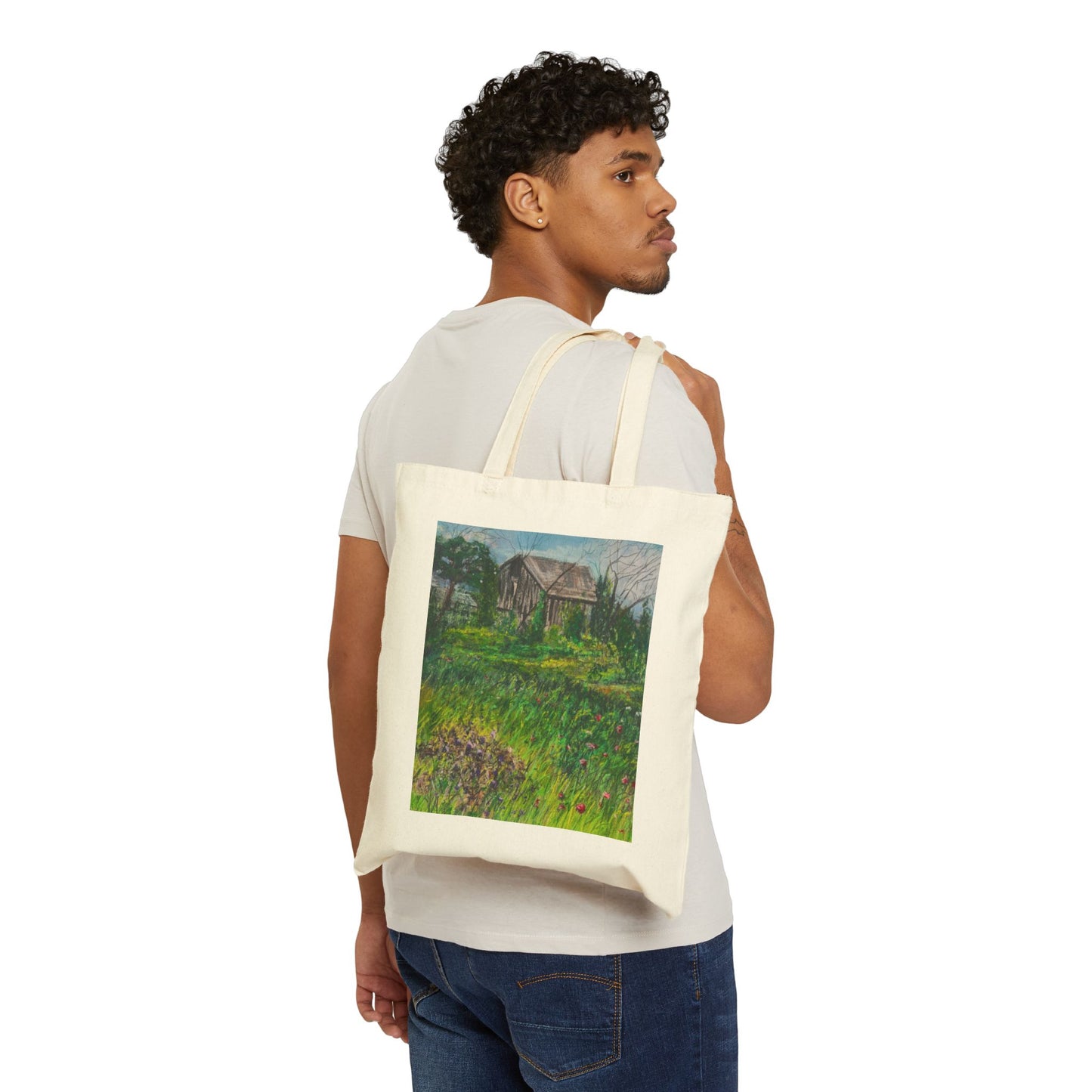 COTTON CANVAS TOTE BAG - TRANQUIL CABIN IN STURGEON BAY