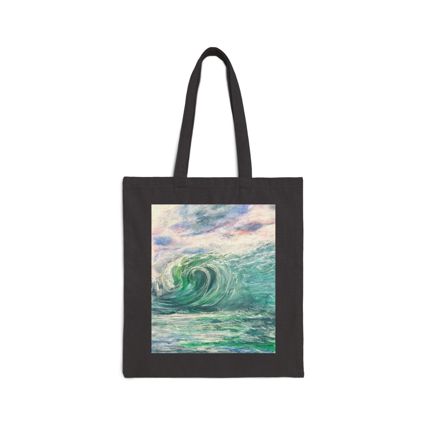 COTTON CANVAS TOTE BAG - HORIZON'S EMBRACE: A MAJESTIC DISTANT WAVE