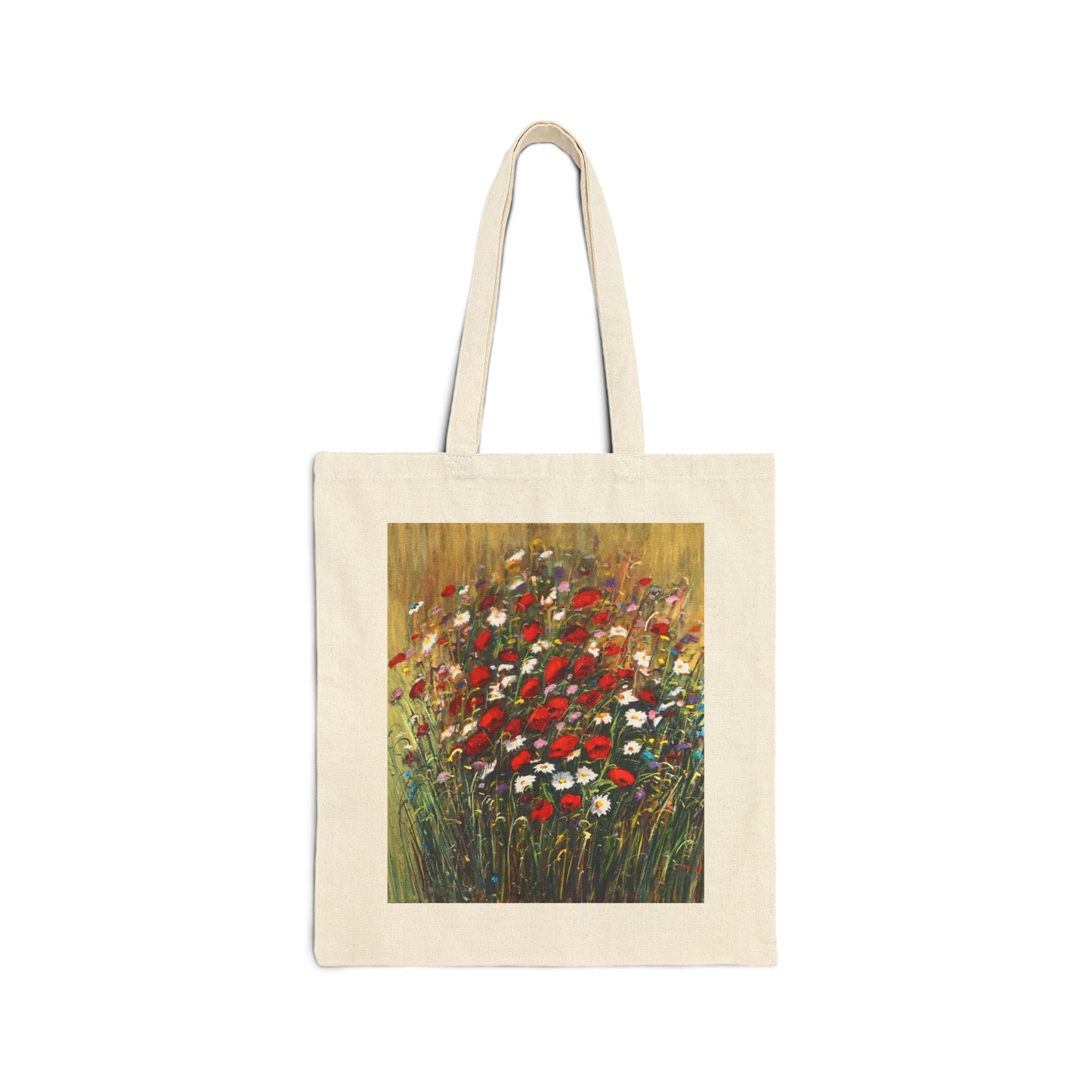 COTTON CANVAS TOTE BAG - WILD POPPIES AND DAISIES