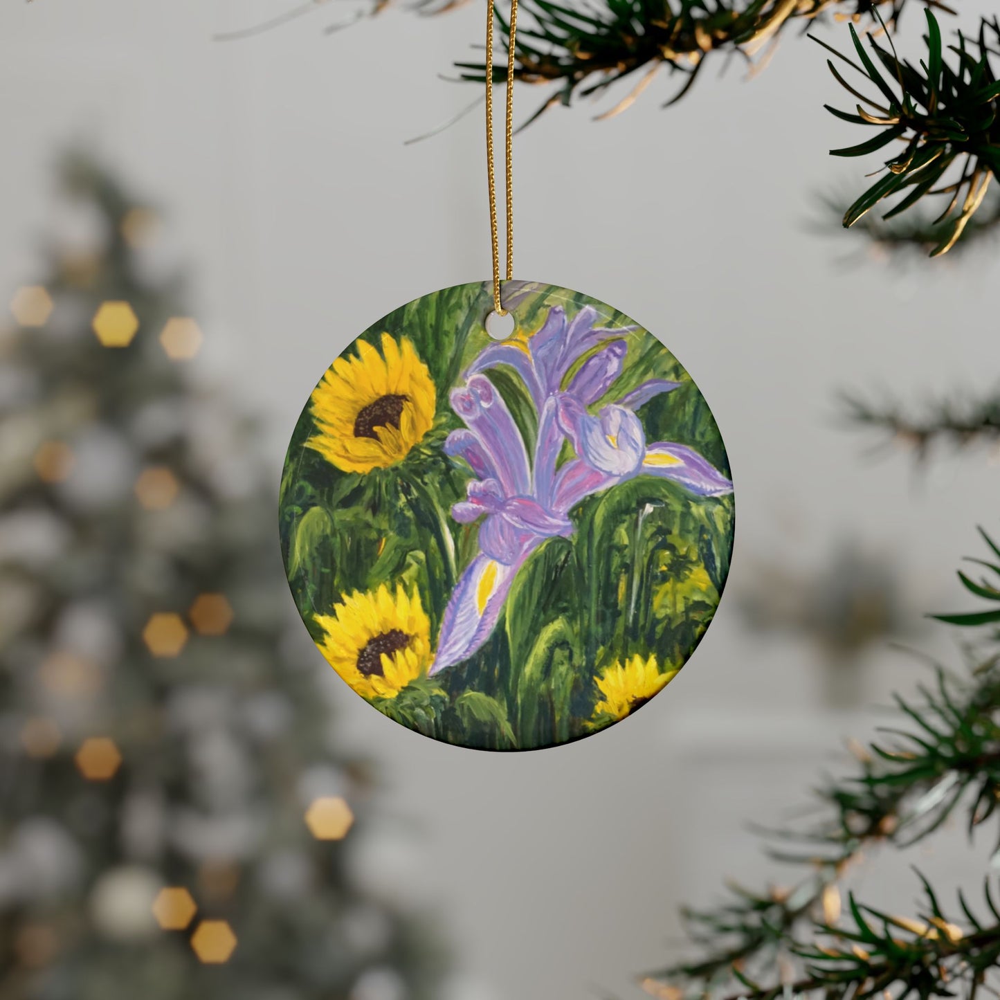 CERAMIC ORNAMENTS - IRIS AND SUNFLOWERS