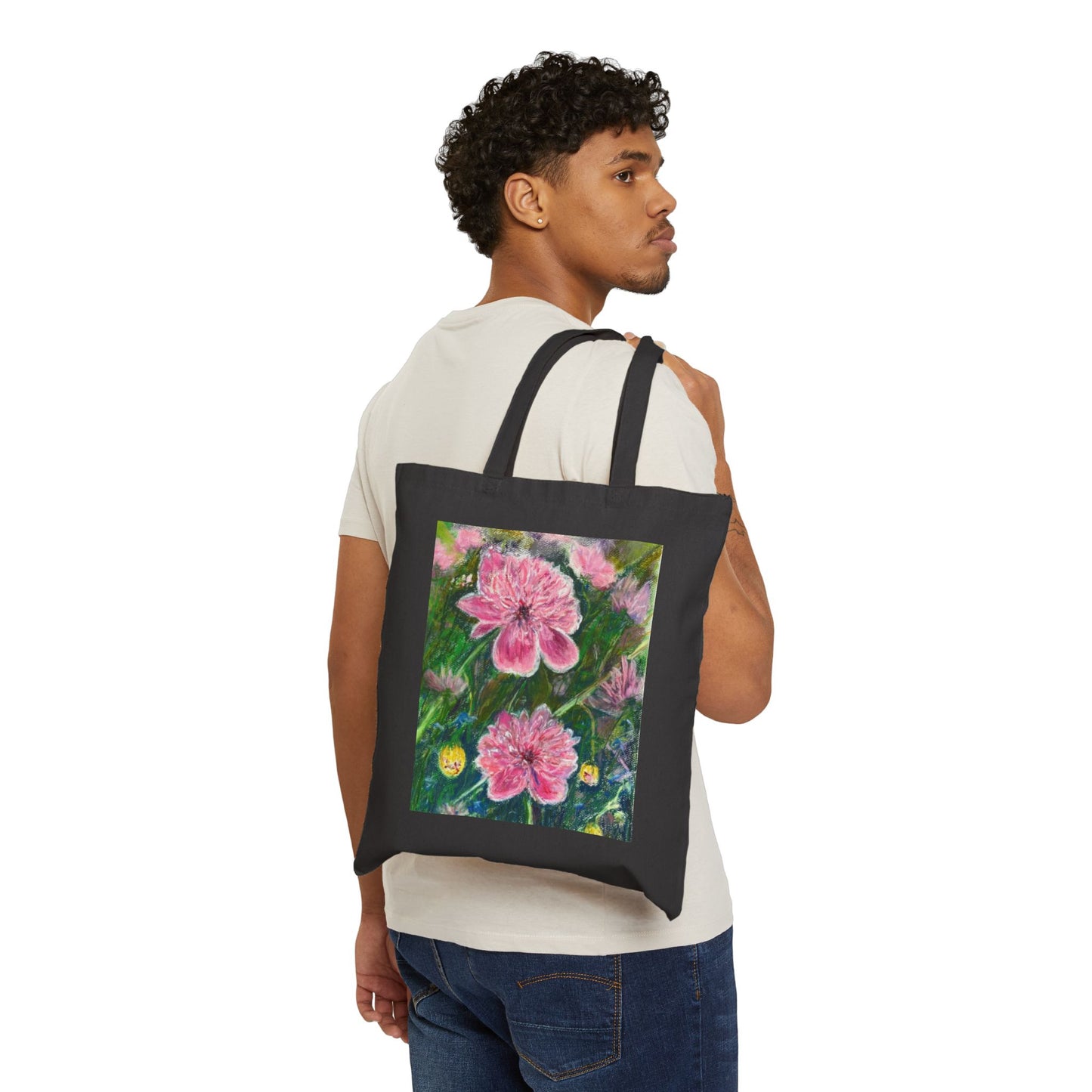 COTTON CANVAS TOTE BAG - PINK BLOSSOMS: VIBRANT BLOOM