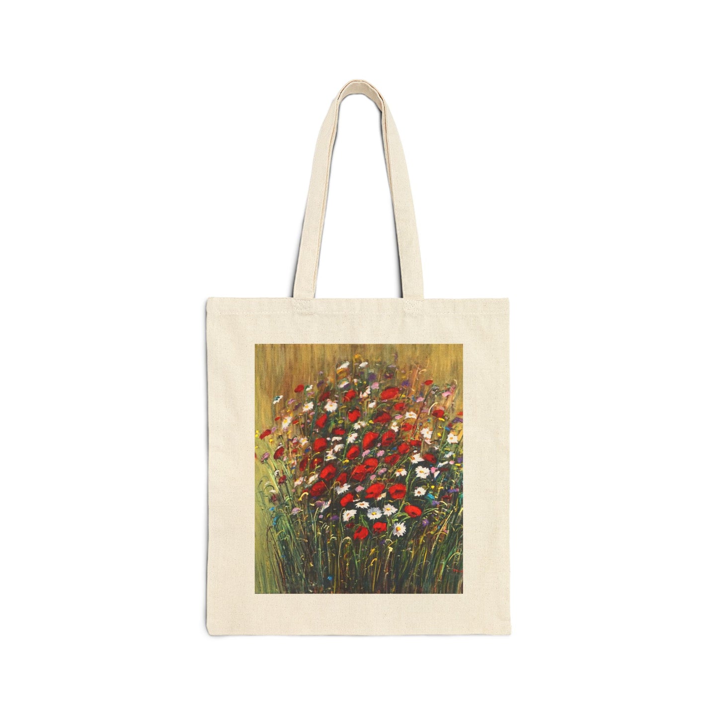 COTTON CANVAS TOTE BAG - WILD POPPIES AND DAISIES