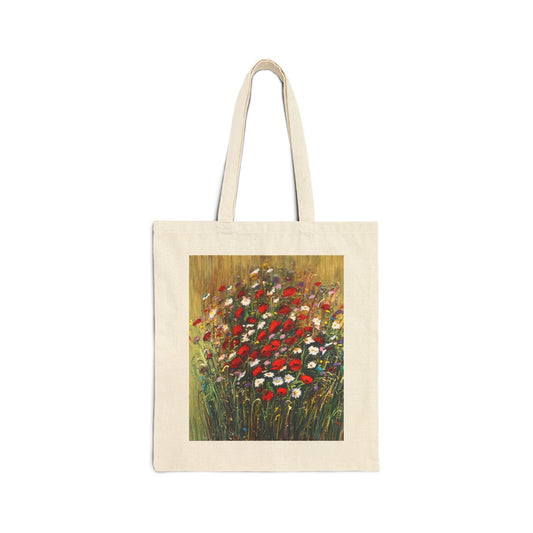 COTTON CANVAS TOTE BAG - WILD POPPIES AND DAISIES