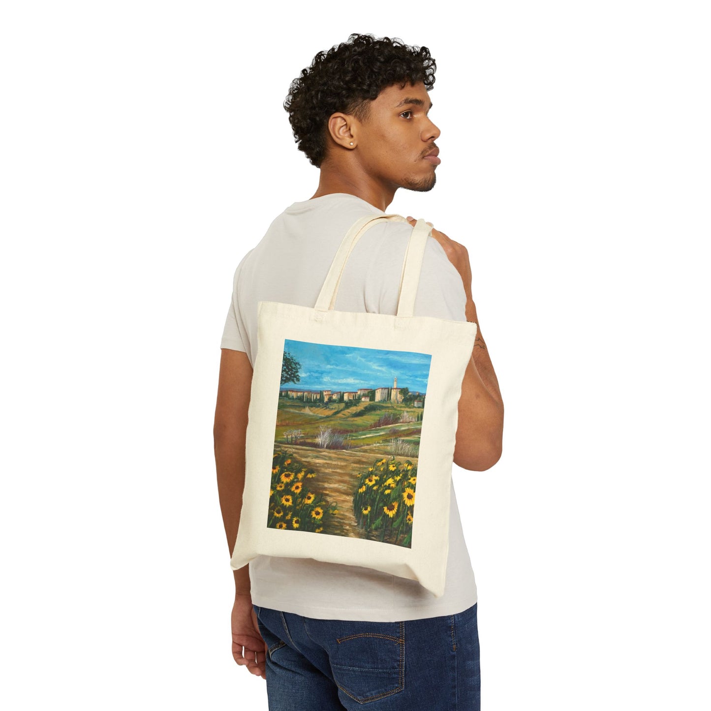 COTTON CANVAS TOTE BAG - THE PATH THROUGH THE SUNFLOWER FIELD