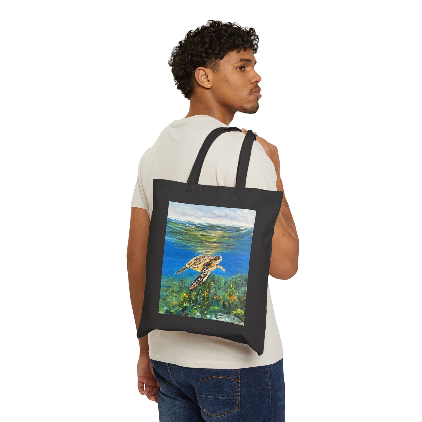 COTTON CANVAS TOTE BAG - MESMERIZING SEA TURTLE