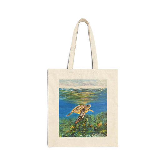 COTTON CANVAS TOTE BAG - MESMERIZING SEA TURTLE