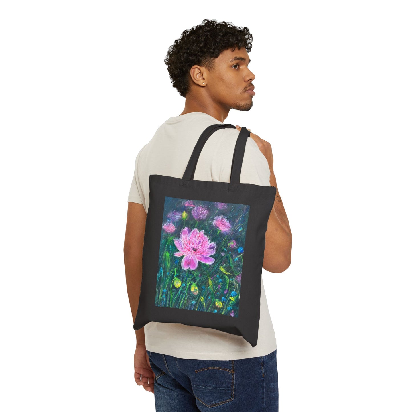 COTTON CANVAS TOTE BAG - PINK BLOSSOMS: SERENE ELEGANCE