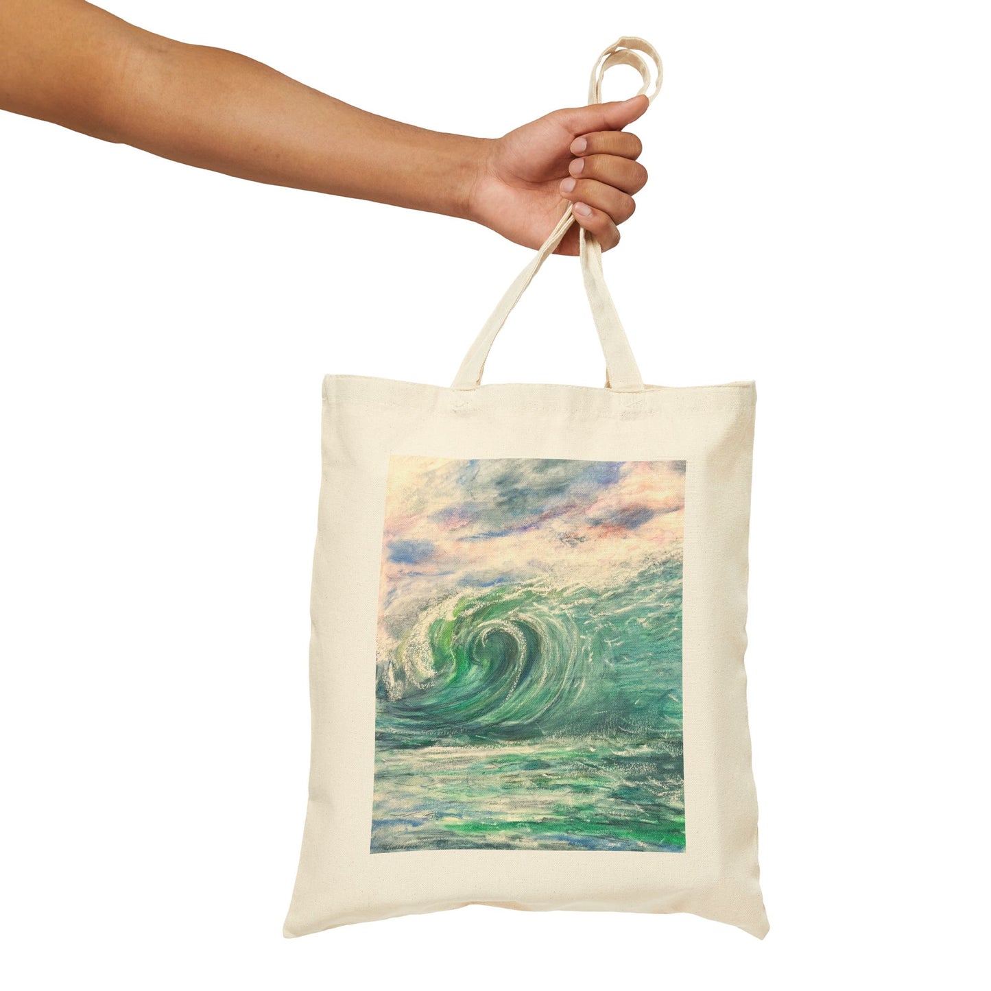 COTTON CANVAS TOTE BAG - HORIZON'S EMBRACE: A MAJESTIC DISTANT WAVE