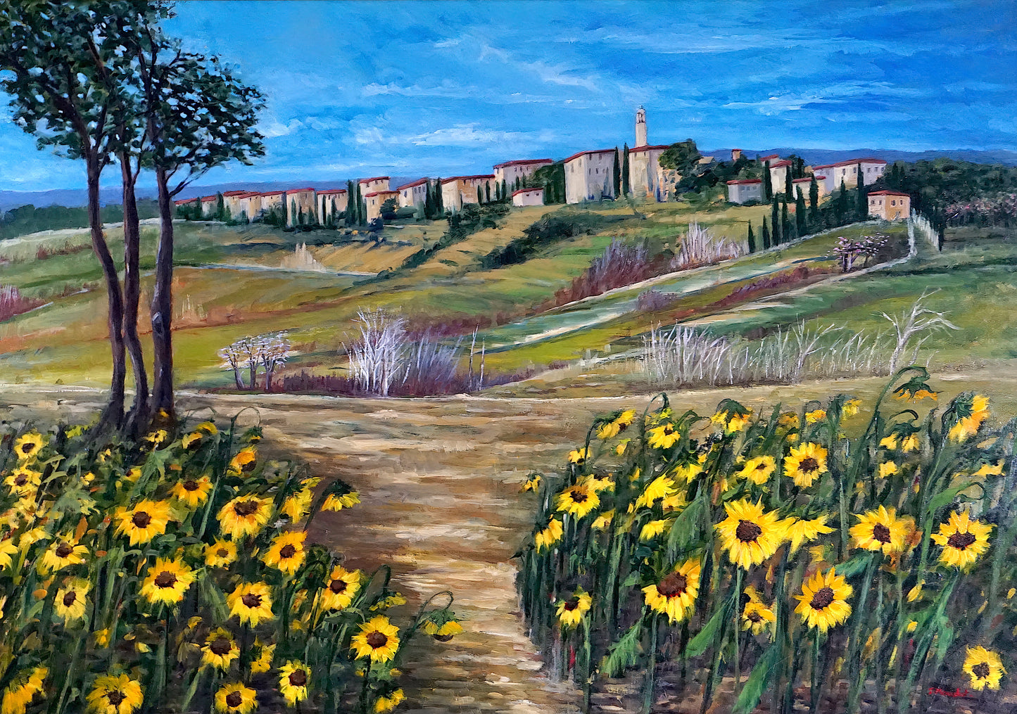 THE PATH THROUGH THE SUNFLOWER FIELD - J Mouchet Fine Art